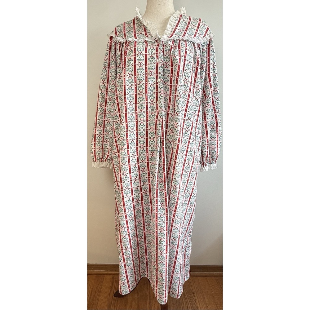 Lanz of Salzburg Night Dress Gown Flannel Large Floral Heart Cotton Lace